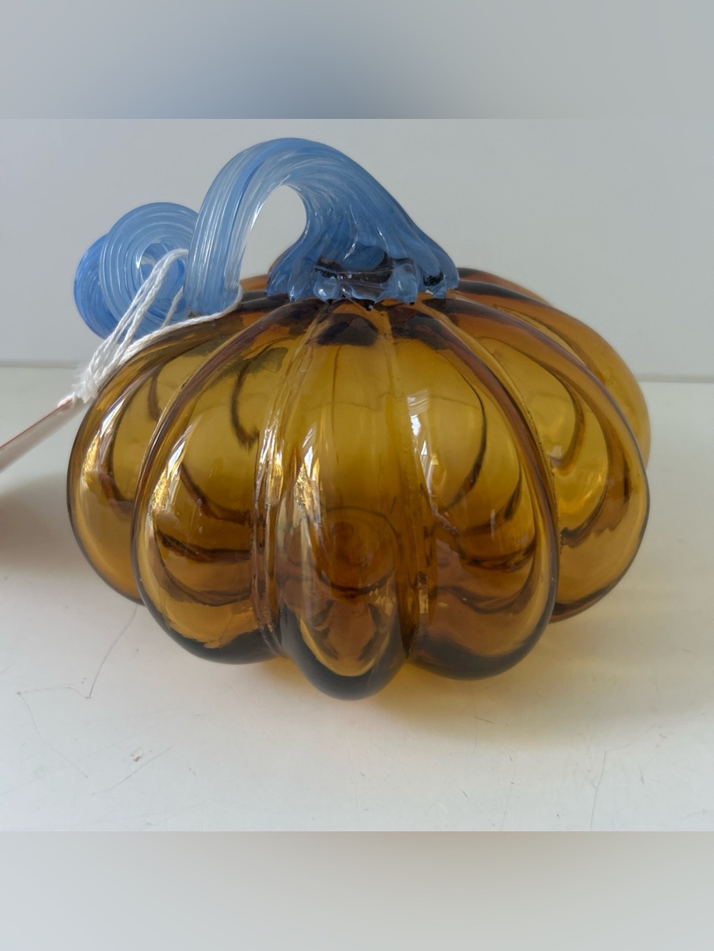 Martha Stewart Amber Glass Pumpkin with Blue Stem Decorative NEW - Picture 6 of 13